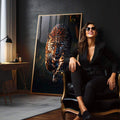 Quadro Decorativo A ferocidade da onça - quadros decorativos 1 Tela Vertical, 3 Telas - em sala moderna