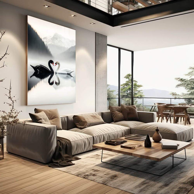 Quadro Decorativo O Amor Dos Cisnes - quadros decorativos para sala 1 Tela Vertical, 3 Telas - em quarto contemporaneo