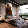 Quadro Decorativo O olhar Profundo do Leão - quadros decorativos 1 Tela Vertical, 3 Telas - em sala moderna