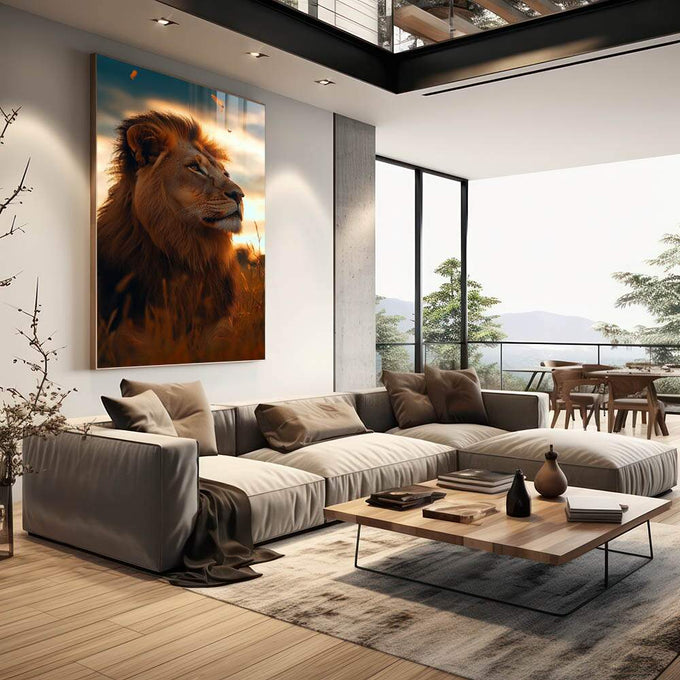 Quadro Decorativo O olhar Profundo do Leão - quadros decorativos para sala 1 Tela Vertical, 3 Telas - em quarto contemporaneo