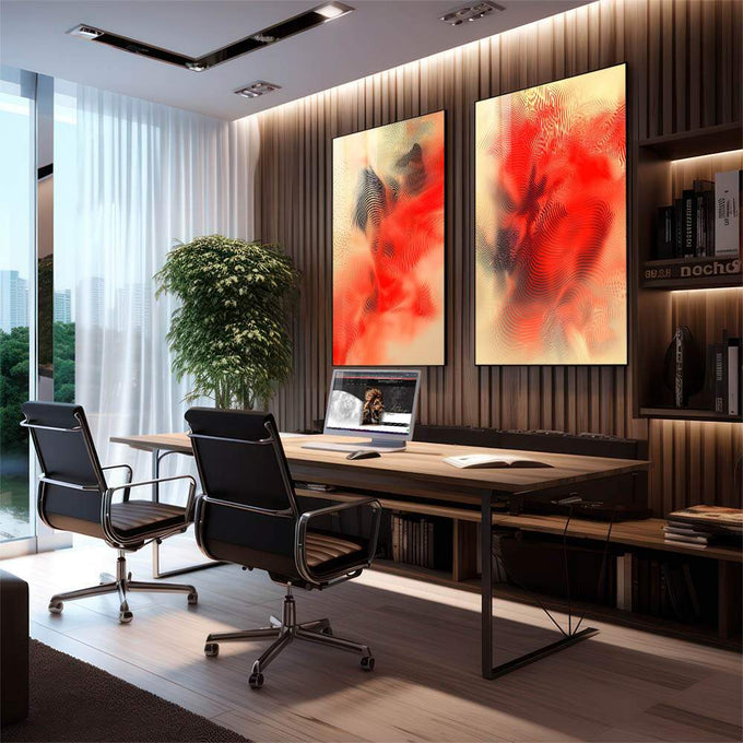 Quadro Decorativo Aquarela Dupla - Arte que Transforma Espaços - quadros decorativos 2 Telas, abstrato - em sala moderna