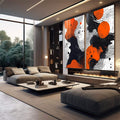 Quadro Decorativo Abstrato com Tons de Laranja, Preto e Branco - quadros decorativos 2 Telas, Abstratos e Geométricos - em escritorio elegante