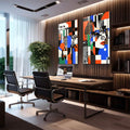 Quadro Decorativo Abstrato com Geometria Colorida - quadros decorativos 2 Telas, abstrato geométrico - em sala moderna