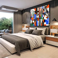 Quadro Decorativo Abstrato com Geometria Colorida - quadros decorativos para sala 2 Telas, abstrato geométrico - em quarto contemporaneo