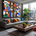 Quadro Decorativo Abstrato com Geometria Colorida - quadros decorativos para sala 2 Telas, abstrato geométrico - em ambiente decorado