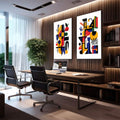 Quadro Decorativo Abstrato Irregular Arte que Inspira - quadros decorativos 2 Telas, Abstratos e Geométricos - em sala moderna