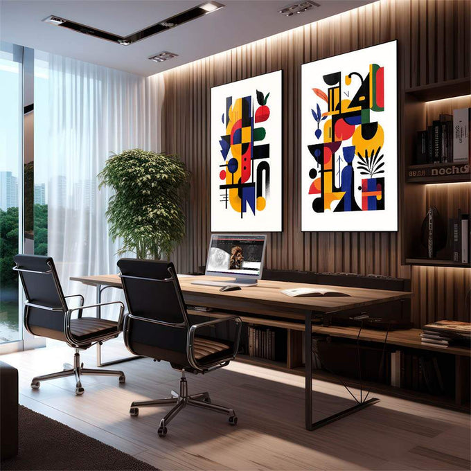 Quadro Decorativo Abstrato Irregular Arte que Inspira - quadros decorativos 2 Telas, Abstratos e Geométricos - em sala moderna