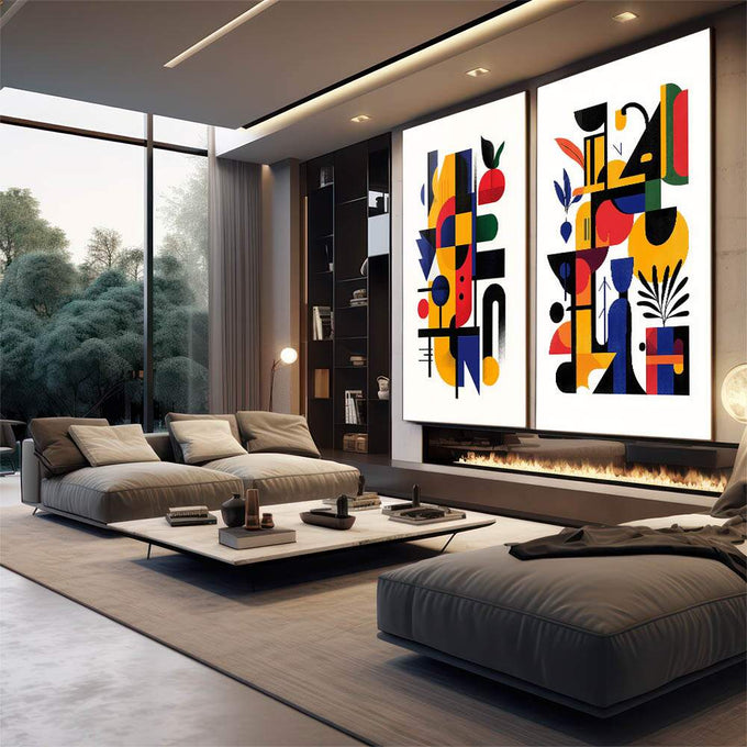 Quadro Decorativo Abstrato Irregular Arte que Inspira - quadros decorativos 2 Telas, Abstratos e Geométricos - em escritorio elegante