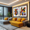 Quadro Decorativo Abstrato Irregular Arte que Inspira - quadros decorativos para sala 2 Telas, Abstratos e Geométricos - em ambiente decorado