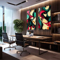 Quadro Decorativo Abstrato com Cores Vibrantes - quadros decorativos 2 Telas, abstrato - em sala moderna