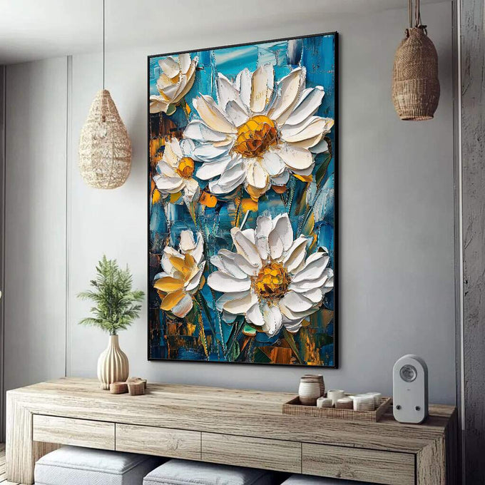 Quadro Decorativo Flores Abstratas - quadros decorativos para sala 1 Tela Vertical, 3 Telas - em ambiente decorado