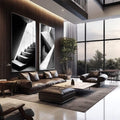 Quadro Decorativo com Escadaria Minimalista em Preto e Branco - quadros decorativos 2 Telas, abstrato - em sala moderna
