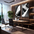 Quadro Decorativo com Escadaria Minimalista em Preto e Branco - quadros decorativos para sala 2 Telas, abstrato - em quarto contemporaneo