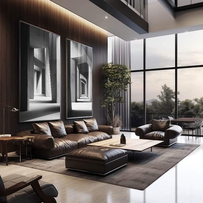 Quadro Decorativo Estruturas em Espiral com Design Contemporâneo - quadros decorativos 2 Telas, abstrato arquitetônico - em sala moderna