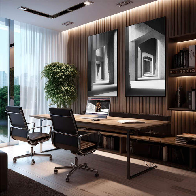 Quadro Decorativo Estruturas em Espiral com Design Contemporâneo - quadros decorativos para sala 2 Telas, abstrato arquitetônico - em living room premium