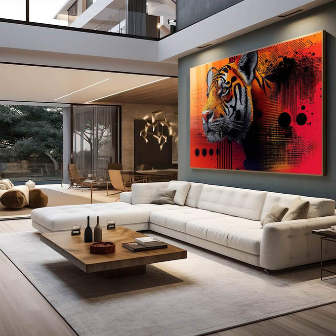 Quadro Decorativo Tigre em Arte Digital Abstrata - quadros decorativos 1 Tela, 1 Tela Horizontal - em escritorio elegante