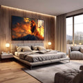 Quadro Decorativo Leão Majestoso e Cruz ao Nascer do Sol - quadros decorativos 1 Tela, 1 Tela Horizontal - em escritorio elegante