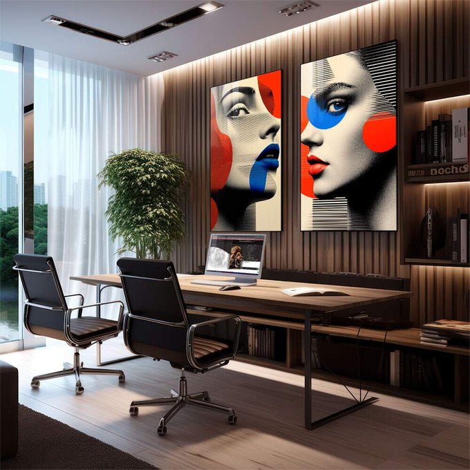 Quadro Decorativo Mulheres - Minimalismo Moderno - quadros decorativos 2 Telas, abstrato - em sala moderna