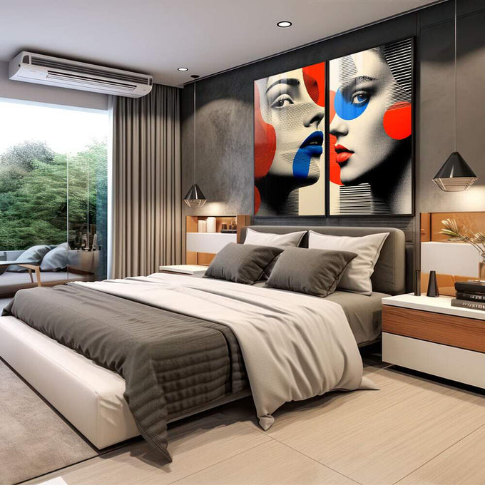 Quadro Decorativo Mulheres - Minimalismo Moderno - quadros decorativos para sala 2 Telas, abstrato - em quarto contemporaneo