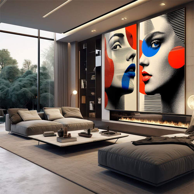 Quadro Decorativo Mulheres - Minimalismo Moderno - quadros decorativos 2 Telas, abstrato - em escritorio elegante