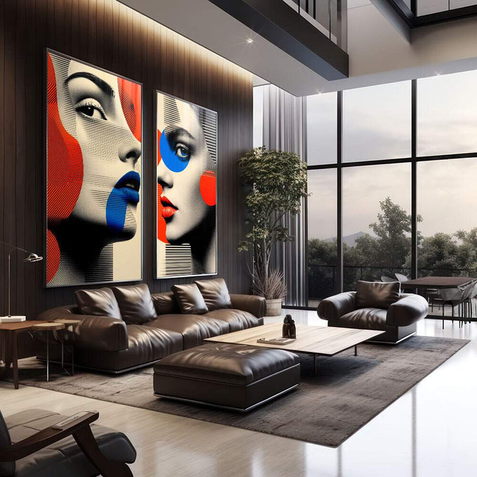 Quadro Decorativo Mulheres - Minimalismo Moderno - quadros decorativos para sala 2 Telas, abstrato - em living room premium