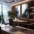 Quadro Decorativo Abstração Orgânica em Preto, Branco e Dourado - quadros decorativos 2 Telas, abstrato - em sala moderna