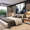 Quadro Decorativo Abstração Orgânica em Preto, Branco e Dourado - quadros decorativos para sala 2 Telas, abstrato - em quarto contemporaneo