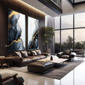 Quadro Decorativo Abstração Orgânica em Preto, Branco e Dourado - quadros decorativos para sala 2 Telas, abstrato - em living room premium