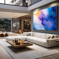Quadro Decorativo Harmonia Abstrata em Azul, Roxo e Dourado - quadros decorativos para sala 1 Tela, 1 Tela Horizontal - em living room premium
