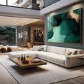 Quadro Decorativo Abstração Elegante em Verde e Dourado - quadros decorativos para sala 1 Tela, 1 Tela Horizontal - em living room premium