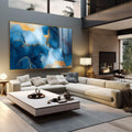 Quadro Decorativo Abstração Sofisticada em Azul e Dourado - quadros decorativos 1 Tela, 1 Tela Horizontal - em sala moderna
