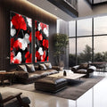 Quadro Decorativo Elegância Botânica em Vermelho e Branco - quadros decorativos para sala 2 Telas, abstrato floral - em quarto contemporaneo