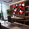Quadro Decorativo Elegância Botânica em Vermelho e Branco - quadros decorativos 2 Telas, abstrato floral - em escritorio elegante