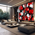 Quadro Decorativo Elegância Botânica em Vermelho e Branco - quadros decorativos 2 Telas, abstrato floral - em sala moderna
