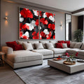 Quadro Decorativo Elegância Botânica em Vermelho e Branco - quadros decorativos para sala 2 Telas, abstrato floral - em ambiente decorado