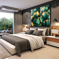 Quadro Decorativo Folhas de Ginkgo em Verde e Dourado - quadros decorativos 2 Telas, arte floral - em escritorio elegante