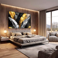 Quadro Decorativo Elegância em Folhas Douradas - quadros decorativos para sala 1 Tela, 1 Tela Horizontal - em quarto contemporaneo