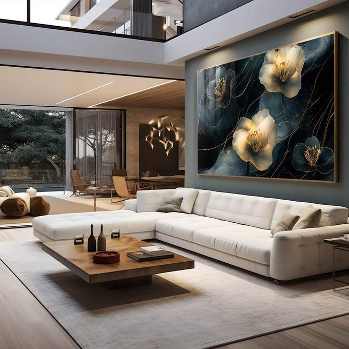 Quadro Decorativo Flores Surrealistas em Movimento Abstrato - quadros decorativos 1 Tela, 1 Tela Horizontal - em escritorio elegante