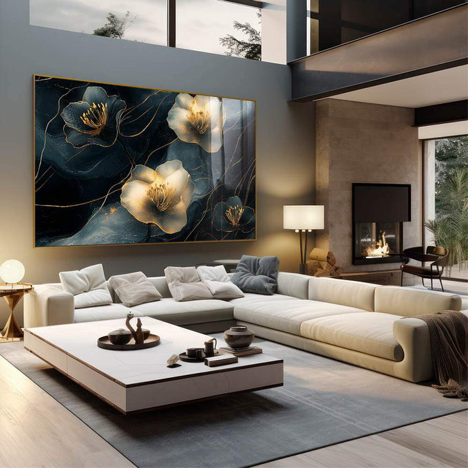 Quadro Decorativo Flores Surrealistas em Movimento Abstrato - quadros decorativos para sala 1 Tela, 1 Tela Horizontal - em living room premium