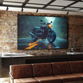 Quadro Decorativo Cinemático: Motocicleta Clássica Sob a Chuva em Estrada - quadros decorativos para sala 1 Tela, 1 Tela Horizontal - em ambiente decorado