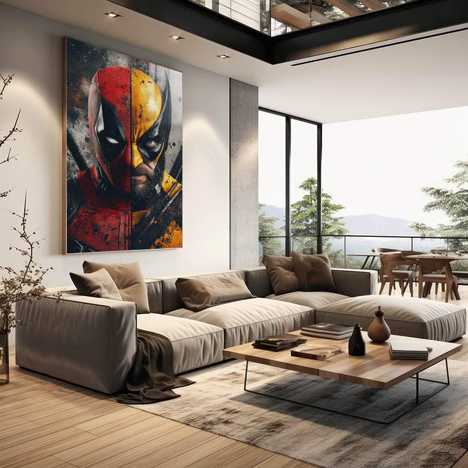 Quadro Decorativo Dualidade Heroica Energia e Fúria em Contraste - quadros decorativos para sala 1 Tela Vertical, 3 Telas - em quarto contemporaneo