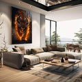 Quadro Decorativo Tigre Flamejante: Força e Fúria em Chamas - quadros decorativos para sala 1 Tela Vertical, 3 Telas - em quarto contemporaneo