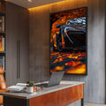 Quadro Decorativo Supercarro em Bosque Outonal - quadros decorativos para sala 1 Tela Vertical, 3 Telas - em ambiente decorado