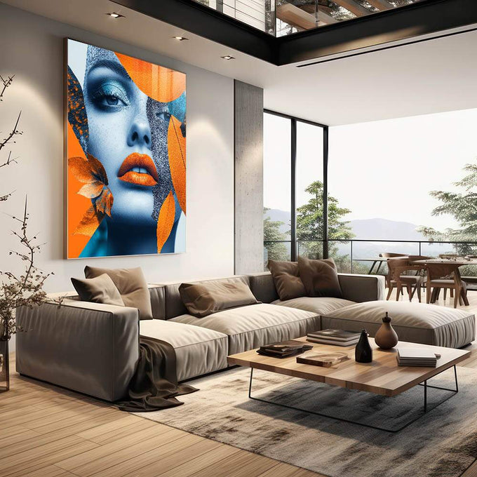 Quadro Decorativo Mulher Abstrata em Harmonia com Folhagens - quadros decorativos para sala 1 Tela Vertical, 3 Telas - em quarto contemporaneo