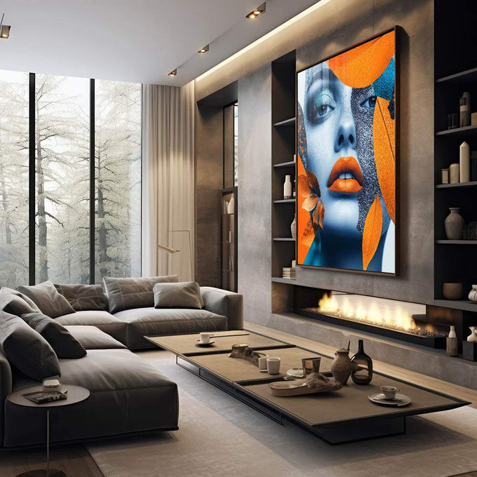 Quadro Decorativo Mulher Abstrata em Harmonia com Folhagens - quadros decorativos 1 Tela Vertical, 3 Telas - em escritorio elegante
