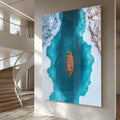 Quadro Decorativo Solidão Confortante Canoa Sob o Lago Gelado - quadros decorativos para sala 1 Tela Vertical, 3 Telas - em ambiente decorado