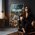 Quadro Decorativo do Astronauta e a Beleza do Bosque - quadros decorativos para sala 1 Tela Vertical, 3 Telas - em living room premium