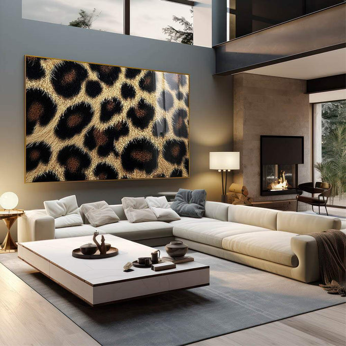 Quadro Decorativo Elegância em Pele de Onça - quadros decorativos 1 Tela, 1 Tela Horizontal - em sala moderna