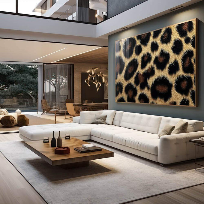 Quadro Decorativo Elegância em Pele de Onça - quadros decorativos para sala 1 Tela, 1 Tela Horizontal - em living room premium