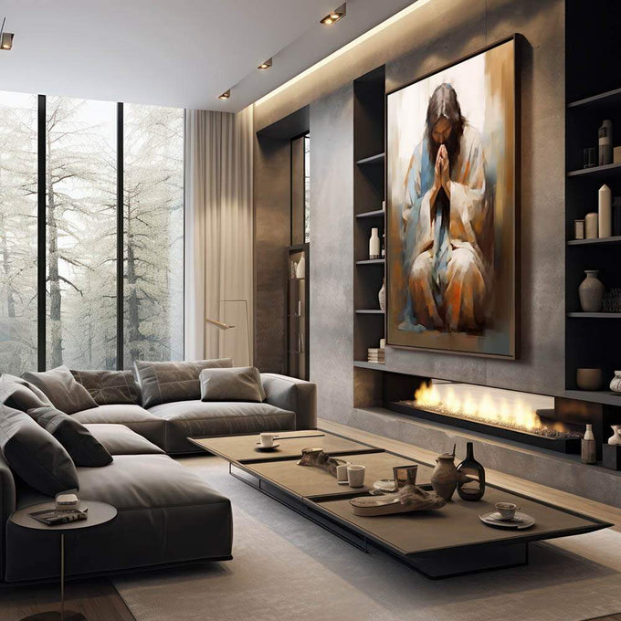 Quadro Decorativo Benção de Jesus Inspirando Fé e Esperança - quadros decorativos para sala 1 Tela Vertical, 3 Telas - em quarto contemporaneo